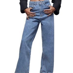 Zara Sz 0 Womens Z1975 Hi-Rise Wide Leg Jeans Long Medium Blue